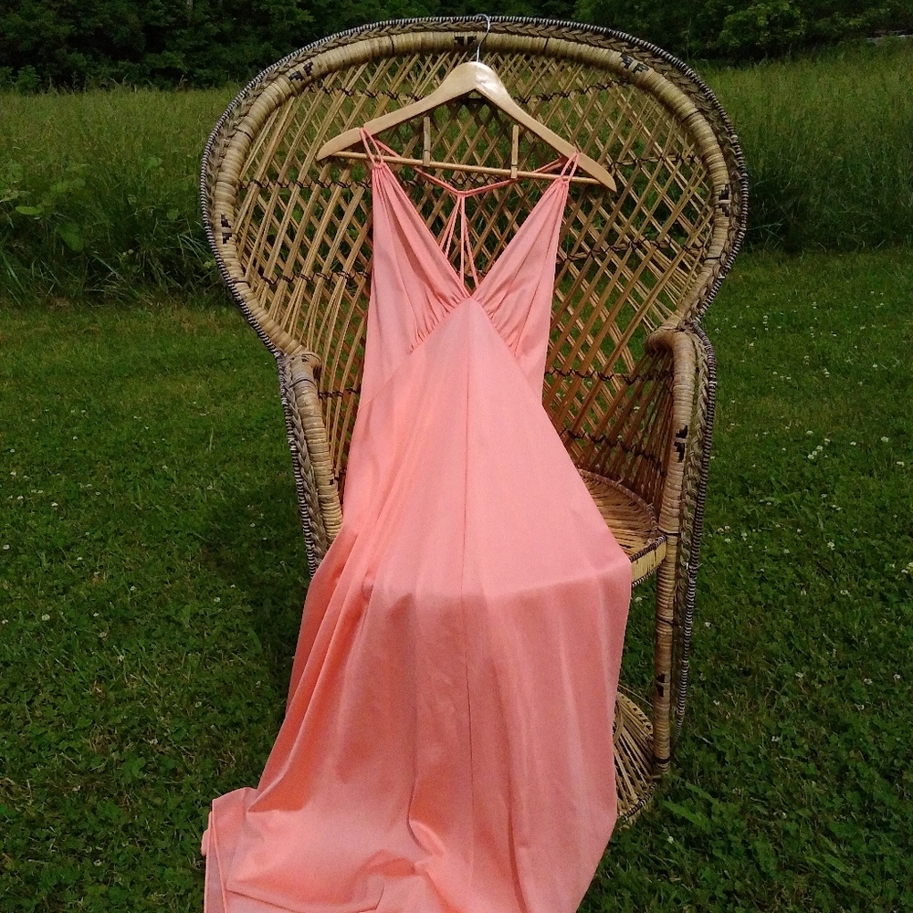 Dreamy Nightgown Boudoir vintage 70s Slip Glam Lingerie Salmon JCP 34